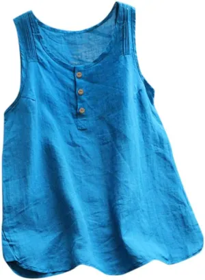 Linen Tops for Women Sleeveless White Camisole Tops Plus Size Loose Tank Tops Summer Casual Boho Flowy Beach Shirts