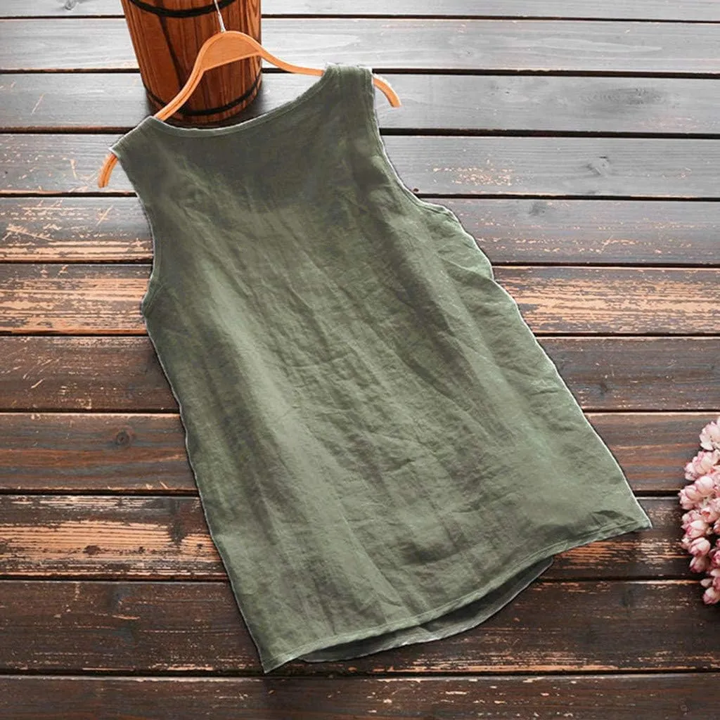 Linen Tops for Women Sleeveless White Camisole Tops Plus Size Loose Tank Tops Summer Casual Boho Flowy Beach Shirts