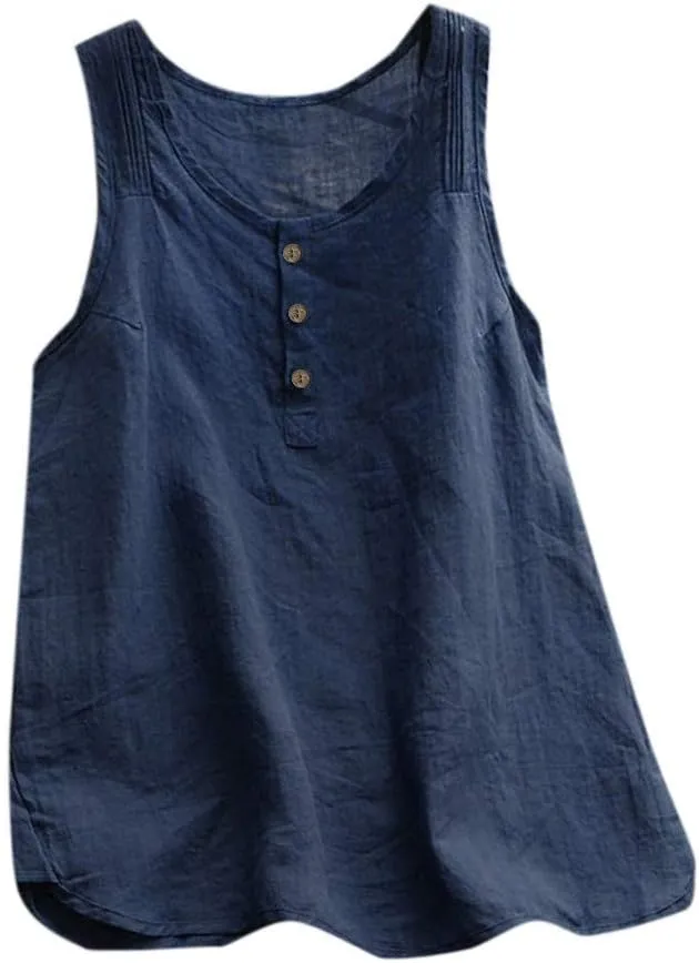Linen Tops for Women Sleeveless White Camisole Tops Plus Size Loose Tank Tops Summer Casual Boho Flowy Beach Shirts