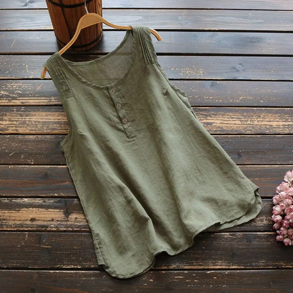 Linen Tops for Women Sleeveless White Camisole Tops Plus Size Loose Tank Tops Summer Casual Boho Flowy Beach Shirts
