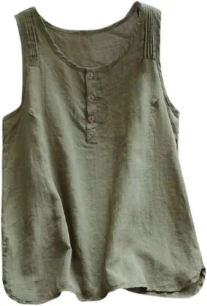 Linen Tops for Women Sleeveless White Camisole Tops Plus Size Loose Tank Tops Summer Casual Boho Flowy Beach Shirts