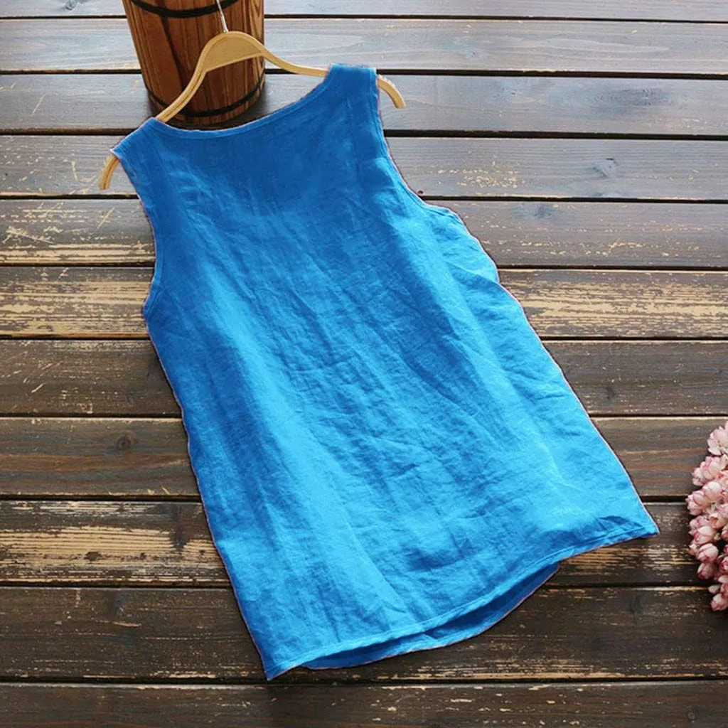 Linen Tops for Women Sleeveless White Camisole Tops Plus Size Loose Tank Tops Summer Casual Boho Flowy Beach Shirts