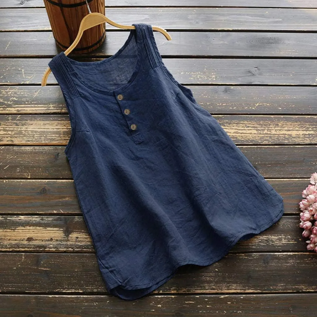 Linen Tops for Women Sleeveless White Camisole Tops Plus Size Loose Tank Tops Summer Casual Boho Flowy Beach Shirts