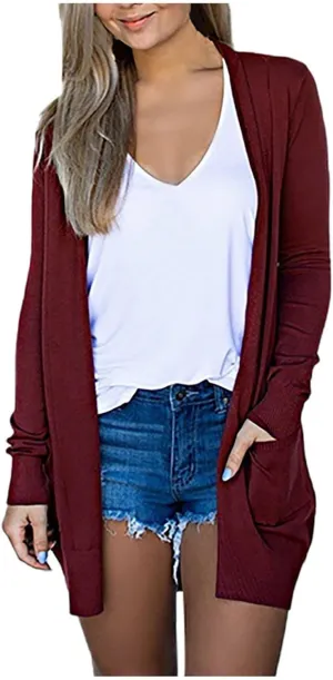 Long Sleeve Cardigan for Women Trendy Open Front Kimono Sweatshrits with Pockets Lightweight Casual Shirts Tops