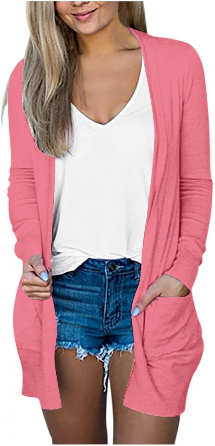 Long Sleeve Cardigan for Women Trendy Open Front Kimono Sweatshrits with Pockets Lightweight Casual Shirts Tops