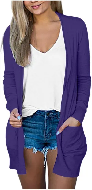 Long Sleeve Cardigan for Women Trendy Open Front Kimono Sweatshrits with Pockets Lightweight Casual Shirts Tops