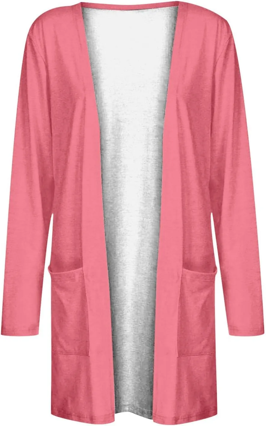 Long Sleeve Cardigan for Women Trendy Open Front Kimono Sweatshrits with Pockets Lightweight Casual Shirts Tops