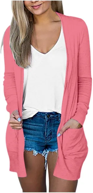 Long Sleeve Cardigan for Women Trendy Open Front Kimono Sweatshrits with Pockets Lightweight Casual Shirts Tops