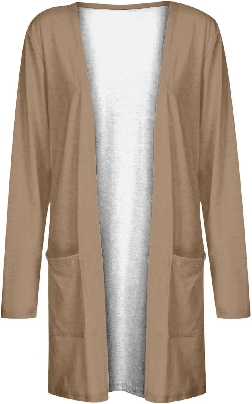 Long Sleeve Cardigan for Women Trendy Open Front Kimono Sweatshrits with Pockets Lightweight Casual Shirts Tops