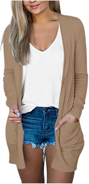 Long Sleeve Cardigan for Women Trendy Open Front Kimono Sweatshrits with Pockets Lightweight Casual Shirts Tops