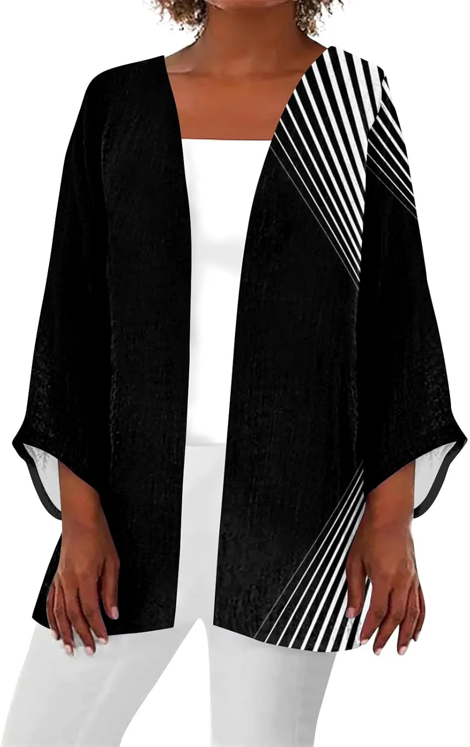 Long Sleeve Kimono for Womens Retro Print Casual Duster Blouse Tops Coat 3/4 Sleeve Jackets Lightweight Cardigans