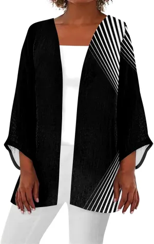 Long Sleeve Kimono for Womens Retro Print Casual Duster Blouse Tops Coat 3/4 Sleeve Jackets Lightweight Cardigans