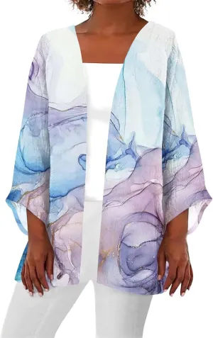 Long Sleeve Kimono for Womens Retro Print Casual Duster Blouse Tops Coat 3/4 Sleeve Jackets Lightweight Cardigans