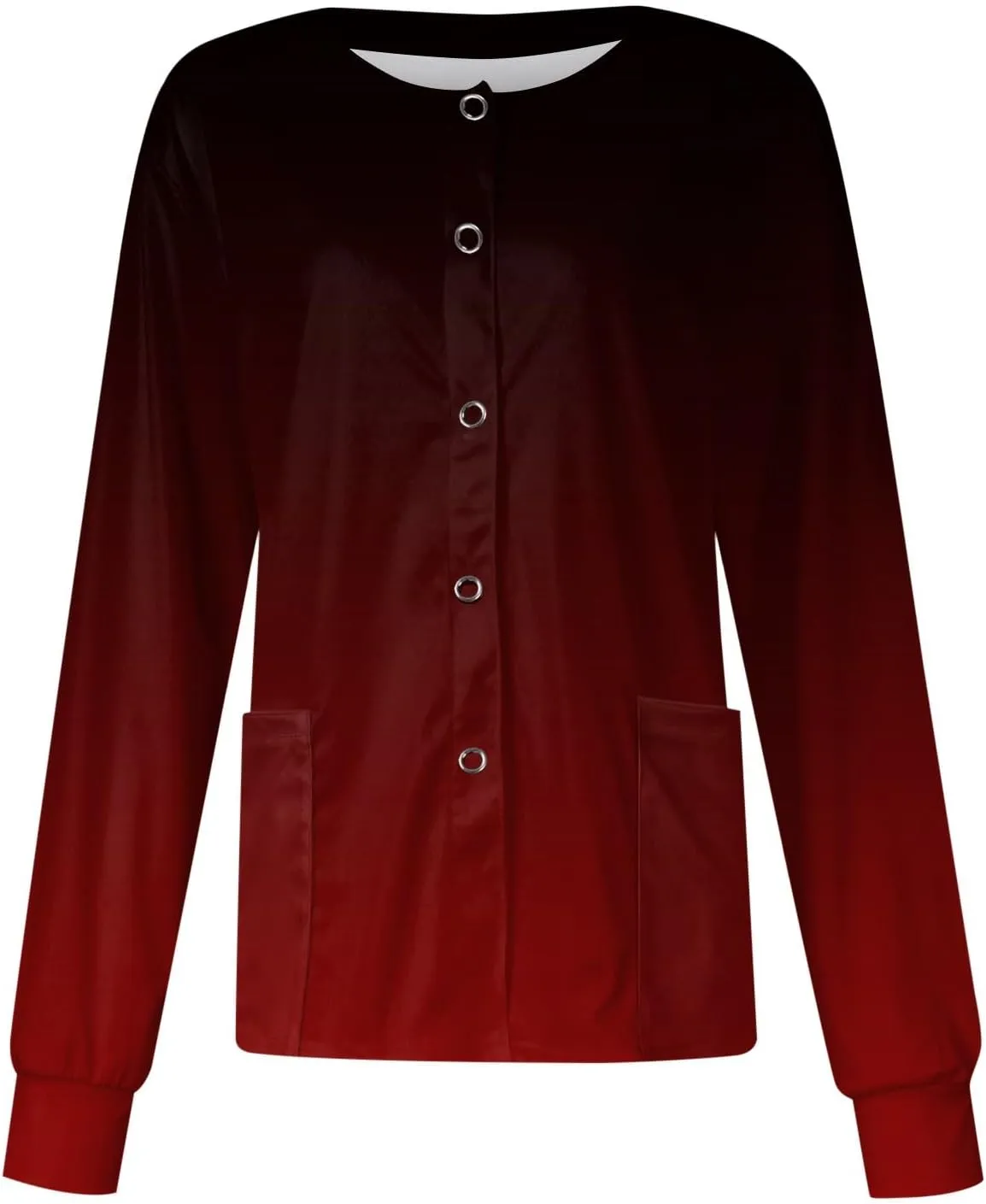 Long Sleeve Scrub Tops Women Solid Color Butterfly Printed Medical Uniform Tops Plus Sized Nursing Jacket Tops