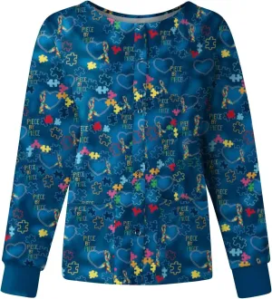 Long Sleeve Scrub Tops Women Solid Color Butterfly Printed Medical Uniform Tops Plus Sized Nursing Jacket Tops