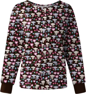Long Sleeve Scrub Tops Women Solid Color Butterfly Printed Medical Uniform Tops Plus Sized Nursing Jacket Tops