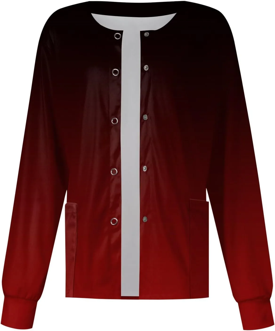 Long Sleeve Scrub Tops Women Solid Color Butterfly Printed Medical Uniform Tops Plus Sized Nursing Jacket Tops