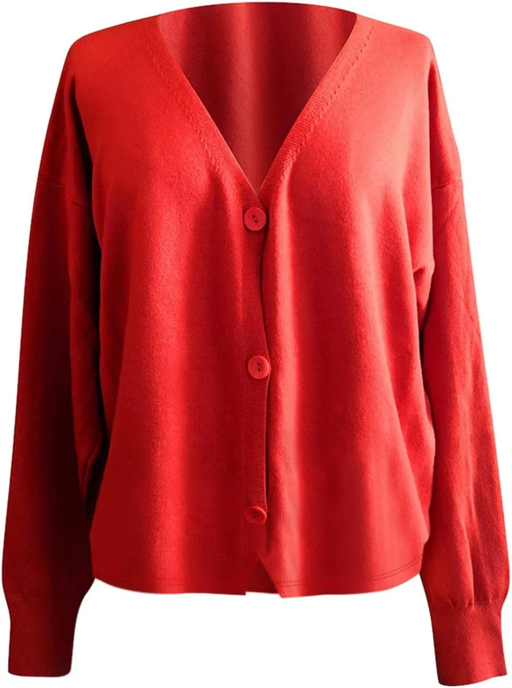 Long Sweater Women Fashion Women Solid V-Neck Buttons Casual Stretchy Knitted Sweater Cardigan Cardigan Long