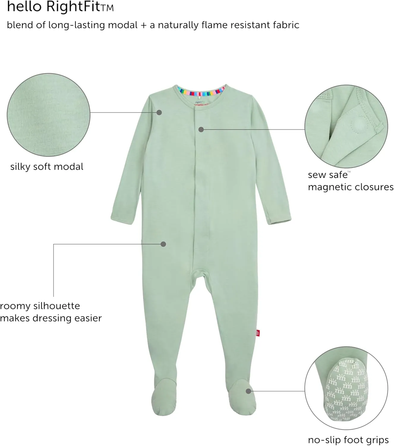 Magnetic Me RightFit Magnetic Toddler Footie Pajamas | Silky Soft Modal Fabric | Toddler Sleepers Available in Sizes 9M - 24M