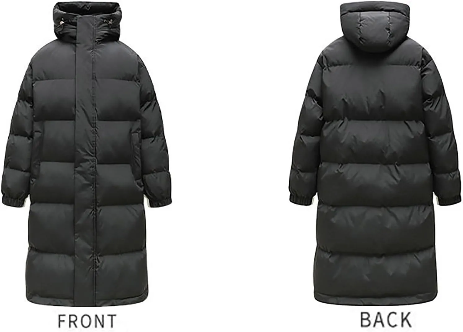 Mens Long Puffer Jacket Thicken Warm Winter Parka Full Zip Long Sleeve Windproof Ski Down Coat with Removable Hood