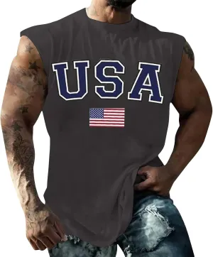 Men's Muscle Tank Tops Independence Day USA Patriotic 4th of July Muscle T-Shirts Lightweight Loose Sleeveless Shirts