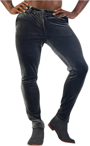 Men's Velvet Pants Slim Fit Party Dress Pants Velvet Trousers Elastic Waist Suit Pant Casual Soft Bottoms Solid Color