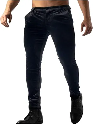 Men's Velvet Pants Slim Fit Party Dress Pants Velvet Trousers Elastic Waist Suit Pant Casual Soft Bottoms Solid Color