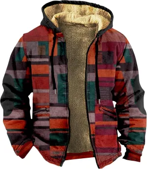 Mens Vintage Fleece Jacket Sherpa Lined Winter Coats Fall Winter Over Outerwear Windproof Casual Hoodies Plus Size