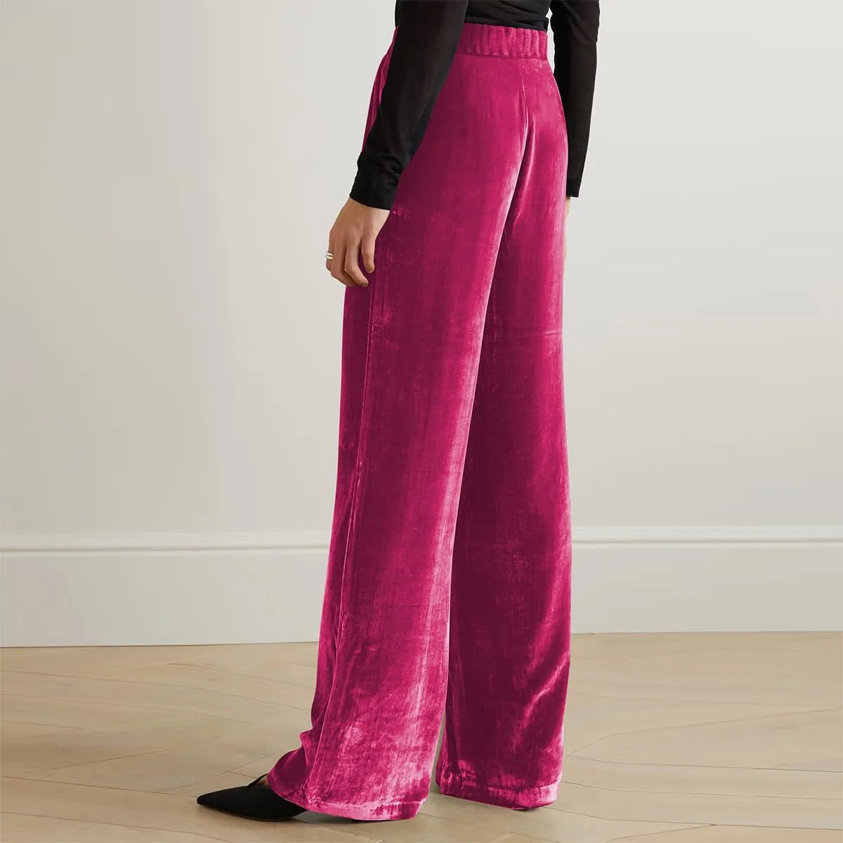 ODIZLI Velvet Pants for Women Fall Winter High Waist Wide Straight Leg Trousers Casual Baggy Pants