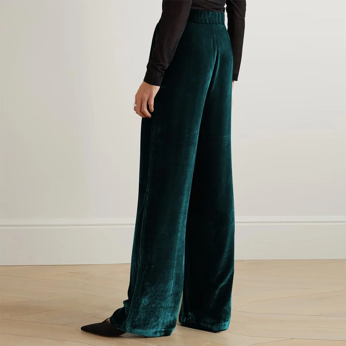 ODIZLI Velvet Pants for Women Fall Winter High Waist Wide Straight Leg Trousers Casual Baggy Pants