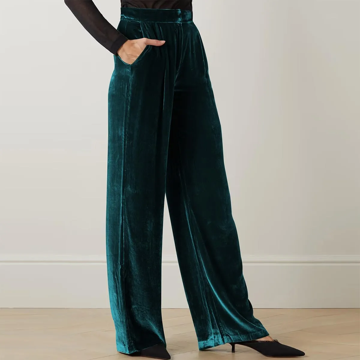 ODIZLI Velvet Pants for Women Fall Winter High Waist Wide Straight Leg Trousers Casual Baggy Pants