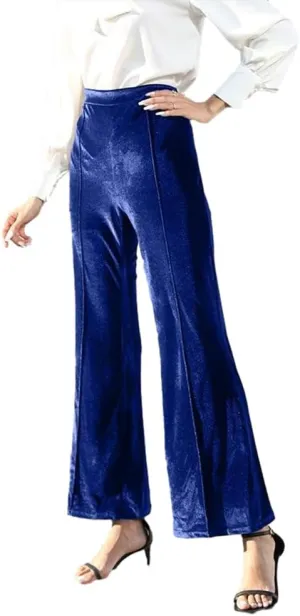 ODIZLI Velvet Pants for Women High Waist Bell Bottom Flare Pants Palazzo Casual Trousers