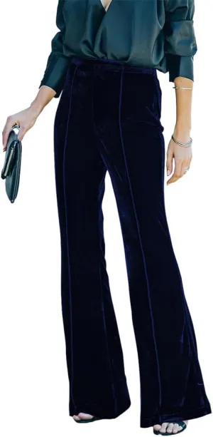 ODIZLI Velvet Pants for Women High Waist Bell Bottom Flare Pants Palazzo Casual Trousers