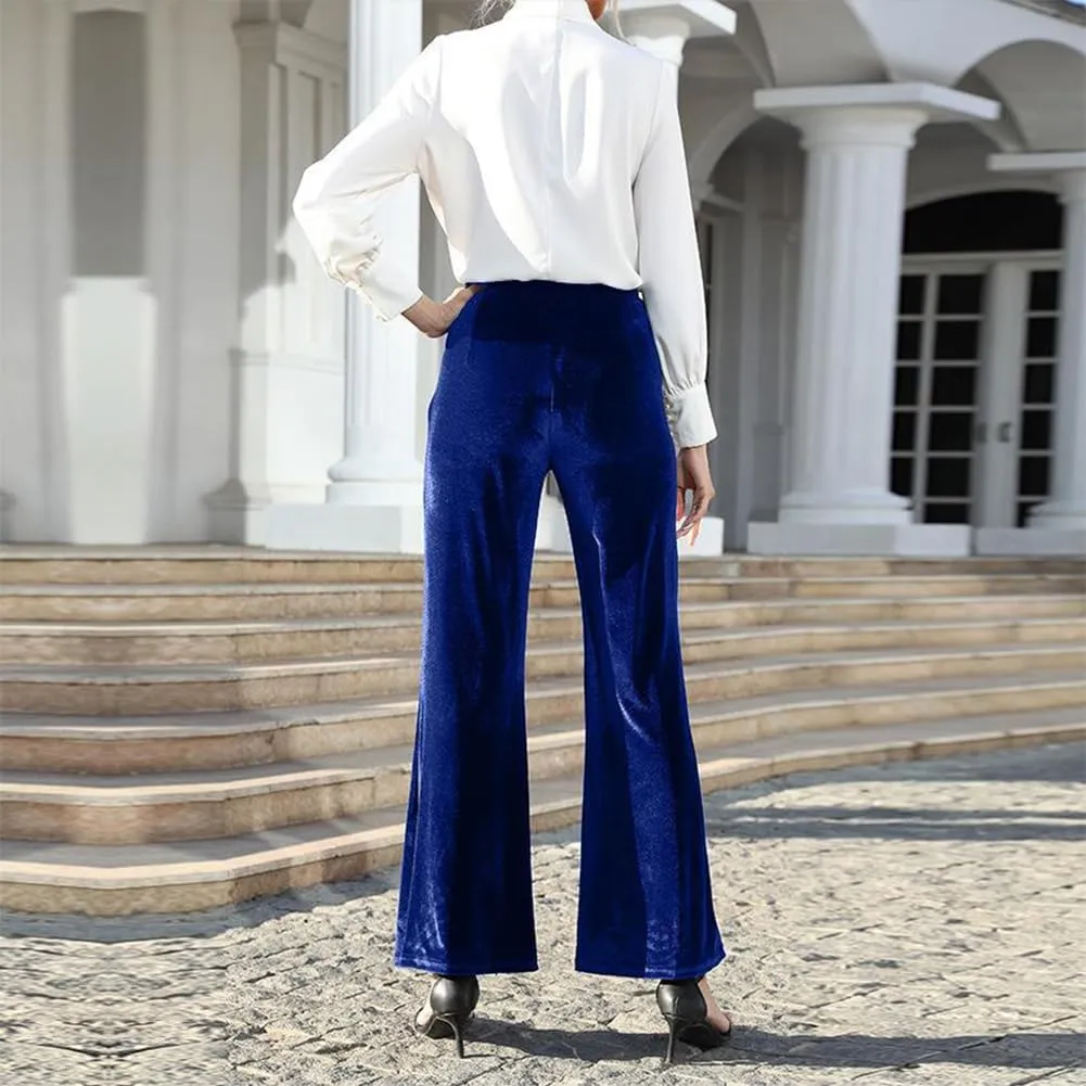 ODIZLI Velvet Pants for Women High Waist Bell Bottom Flare Pants Palazzo Casual Trousers
