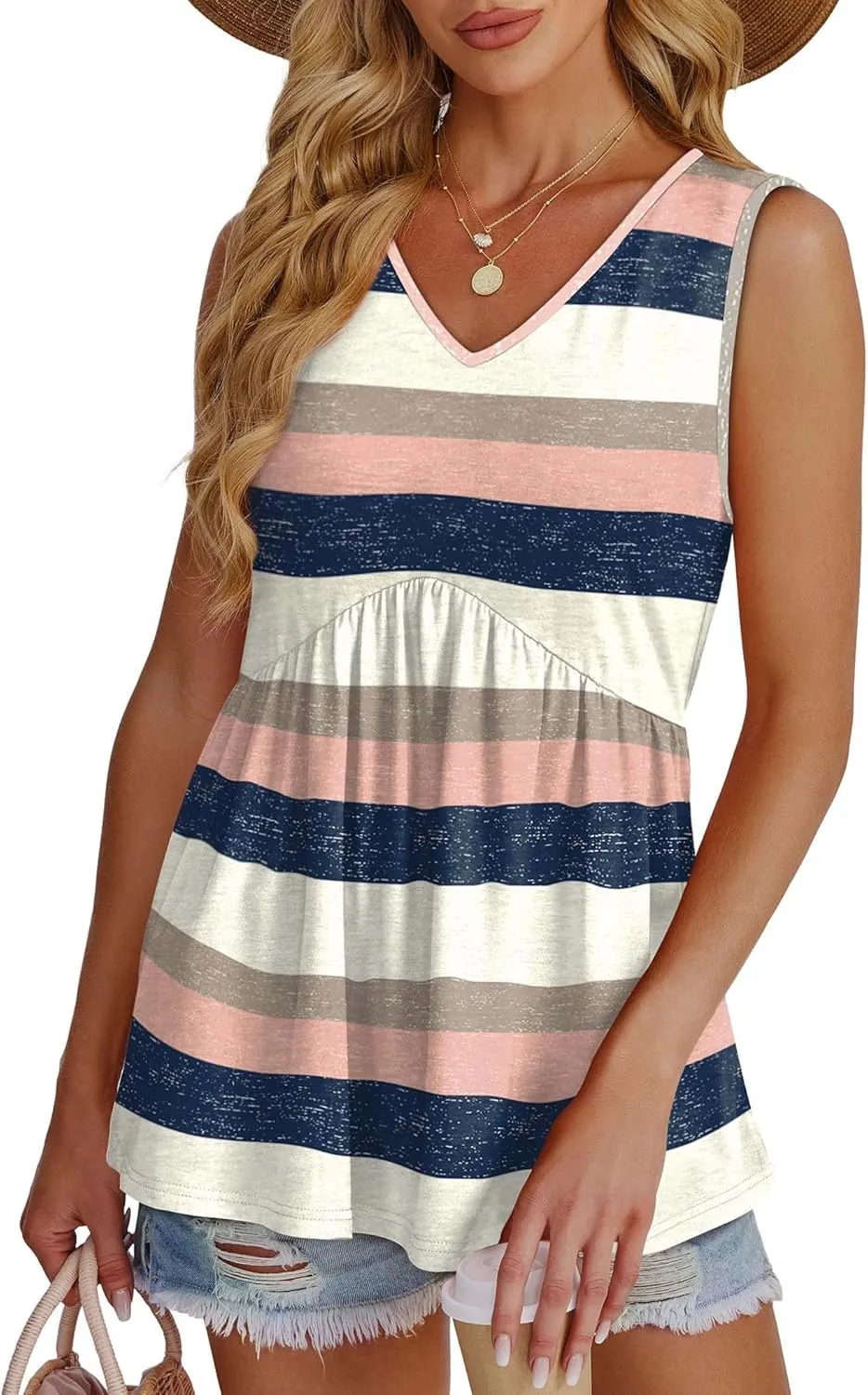 OFEEFAN Womens Tank Tops 2025 Flowy Peplum Tops for Women Dressy Sleeveless V Neck Babydoll Tank Tops