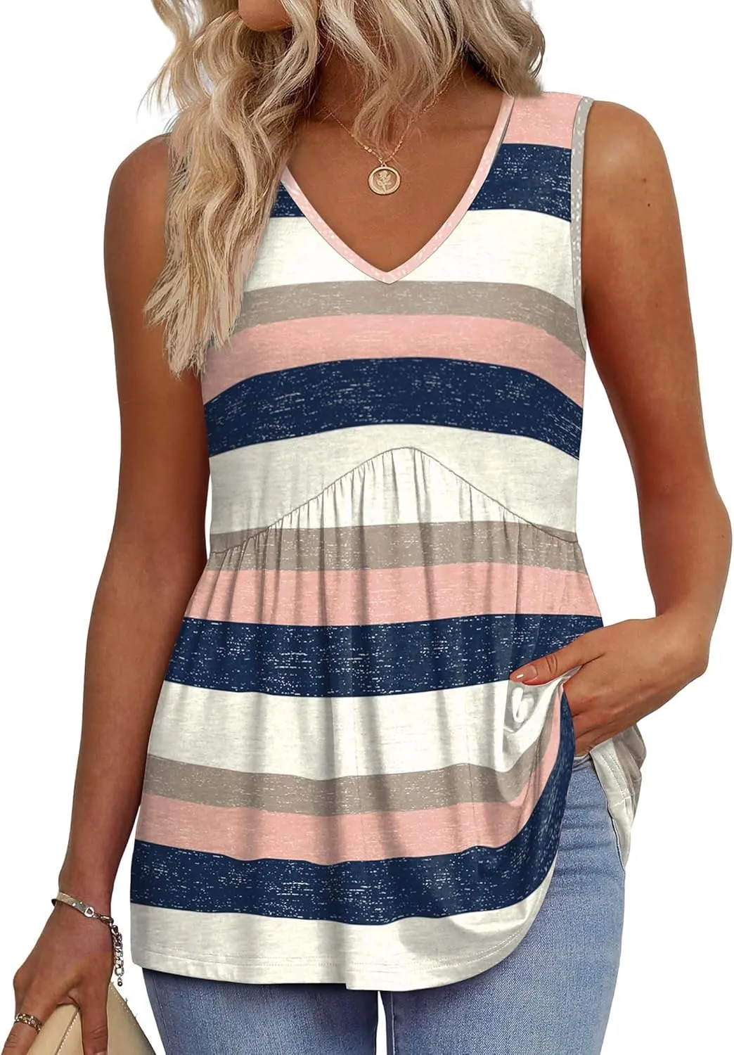 OFEEFAN Womens Tank Tops 2025 Flowy Peplum Tops for Women Dressy Sleeveless V Neck Babydoll Tank Tops