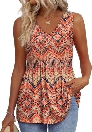 OFEEFAN Womens Tank Tops 2025 Flowy Peplum Tops for Women Dressy Sleeveless V Neck Babydoll Tank Tops