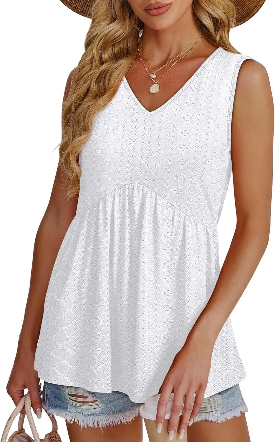 OFEEFAN Womens Tank Tops 2025 Flowy Peplum Tops for Women Dressy Sleeveless V Neck Babydoll Tank Tops