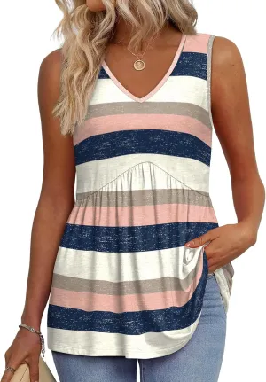 OFEEFAN Womens Tank Tops 2025 Flowy Peplum Tops for Women Dressy Sleeveless V Neck Babydoll Tank Tops