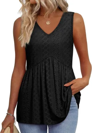 OFEEFAN Womens Tank Tops 2025 Flowy Peplum Tops for Women Dressy Sleeveless V Neck Babydoll Tank Tops