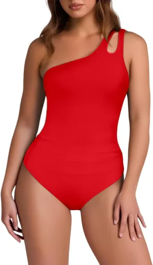 One Piece Swimsuit Women One Shoulder Backless Bathing Suits Tummy Control Swim Suit Bodycon Tank Tops Swimwears