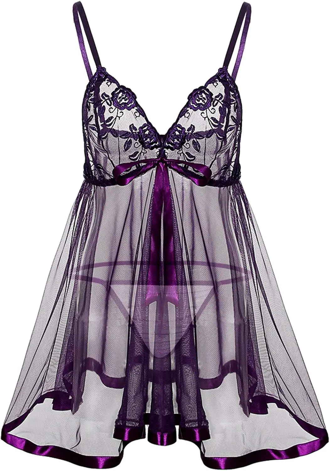 Plus Size Lingerie Set for Women Sexy Babydoll Lace Chemise No Stockings Naughty Skirt Mesh Sleepwear Nighties