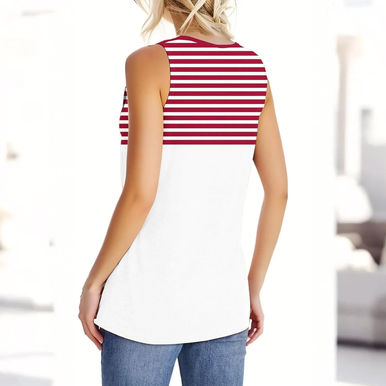 Plus Size Tank Tops for Women 2025 Summer Casual V Neck Camisole Sleeveless Striped Workout Tanks