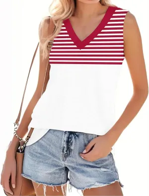 Plus Size Tank Tops for Women 2025 Summer Casual V Neck Camisole Sleeveless Striped Workout Tanks