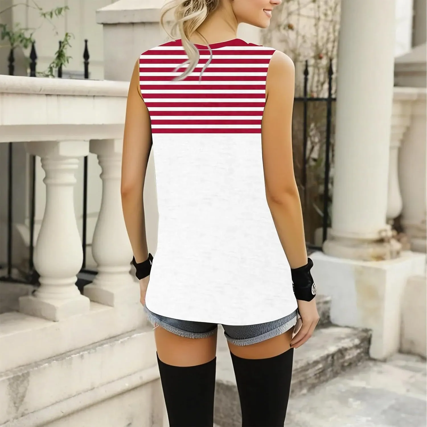 Plus Size Tank Tops for Women 2025 Summer Casual V Neck Camisole Sleeveless Striped Workout Tanks