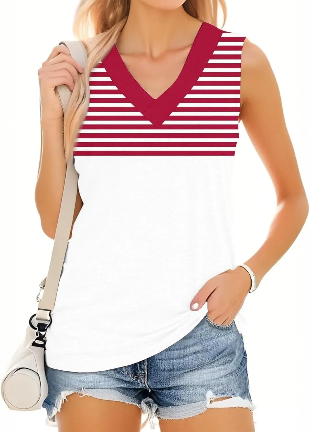 Plus Size Tank Tops for Women 2025 Summer Casual V Neck Camisole Sleeveless Striped Workout Tanks