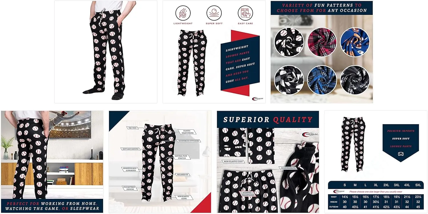 Premium Wear Men's Lounge Pants Fleece Pajamas with Pockets