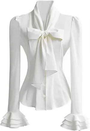 PrettyGuide Women Ruffle Victorian Blouse 50's Retro Silky Bow Tie Steampunk Shirts Tops