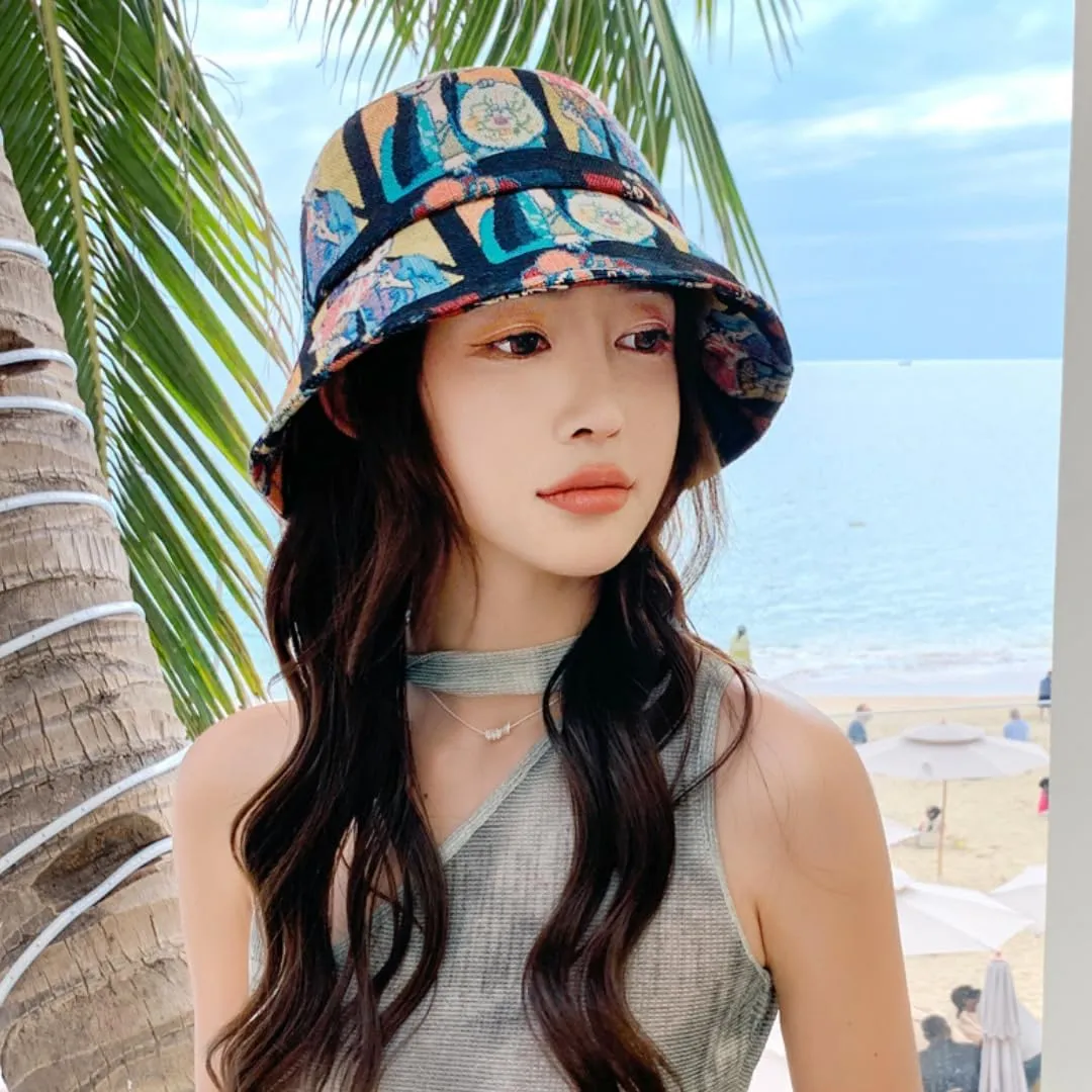Printed Fisherman Hat Women Summer-Foldable UV Protection Sun Hat with 4 Patterns for Beach,Pool&Outdoor