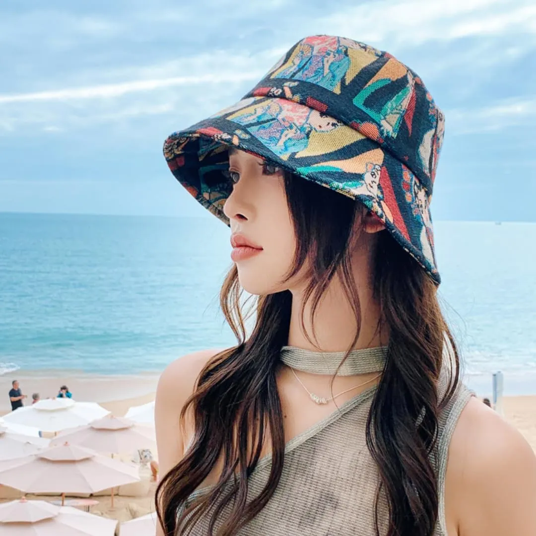 Printed Fisherman Hat Women Summer-Foldable UV Protection Sun Hat with 4 Patterns for Beach,Pool&Outdoor
